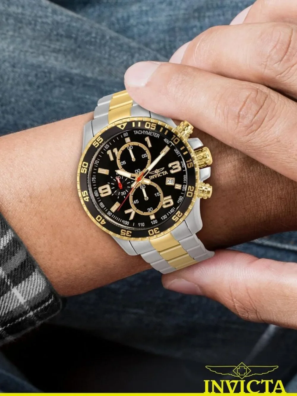 Men's Chronograph Watch with Textured Dial & Stainless Steel Band - Stylish